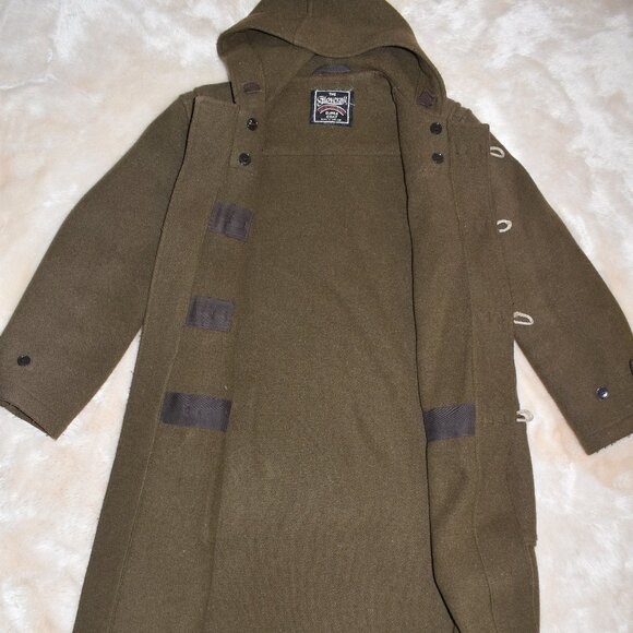 Vintage Gloverall Wool Duffle Coat Green Brown Hooded Made in England Large - Picture 6 of 12